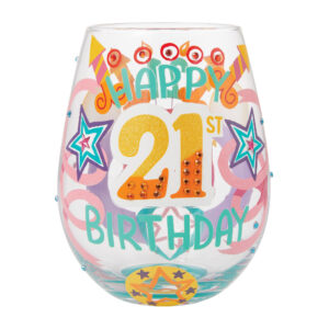 Happy 21st Birthday Stemless Wine Glass