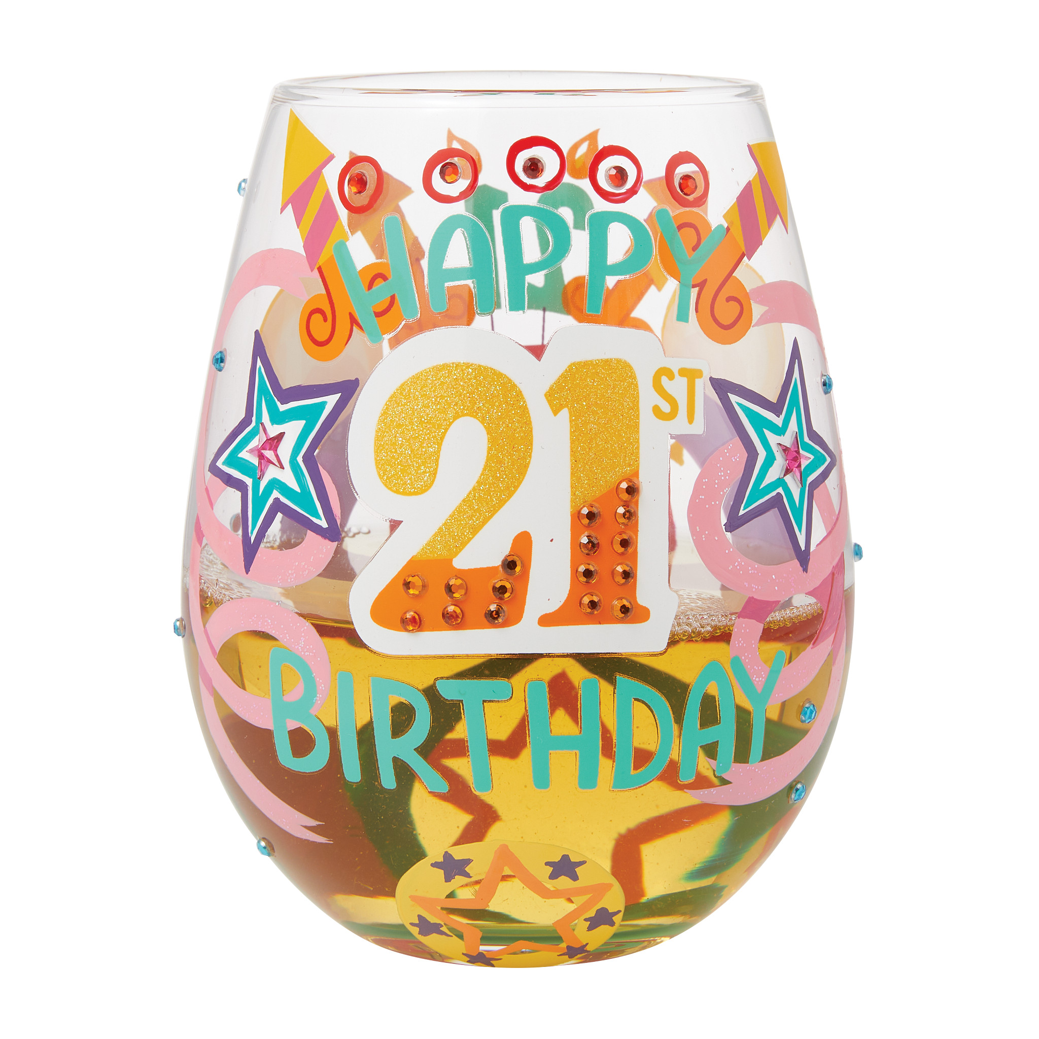 Happy 21st Birthday Stemless Wine Glass - Afbeelding 2