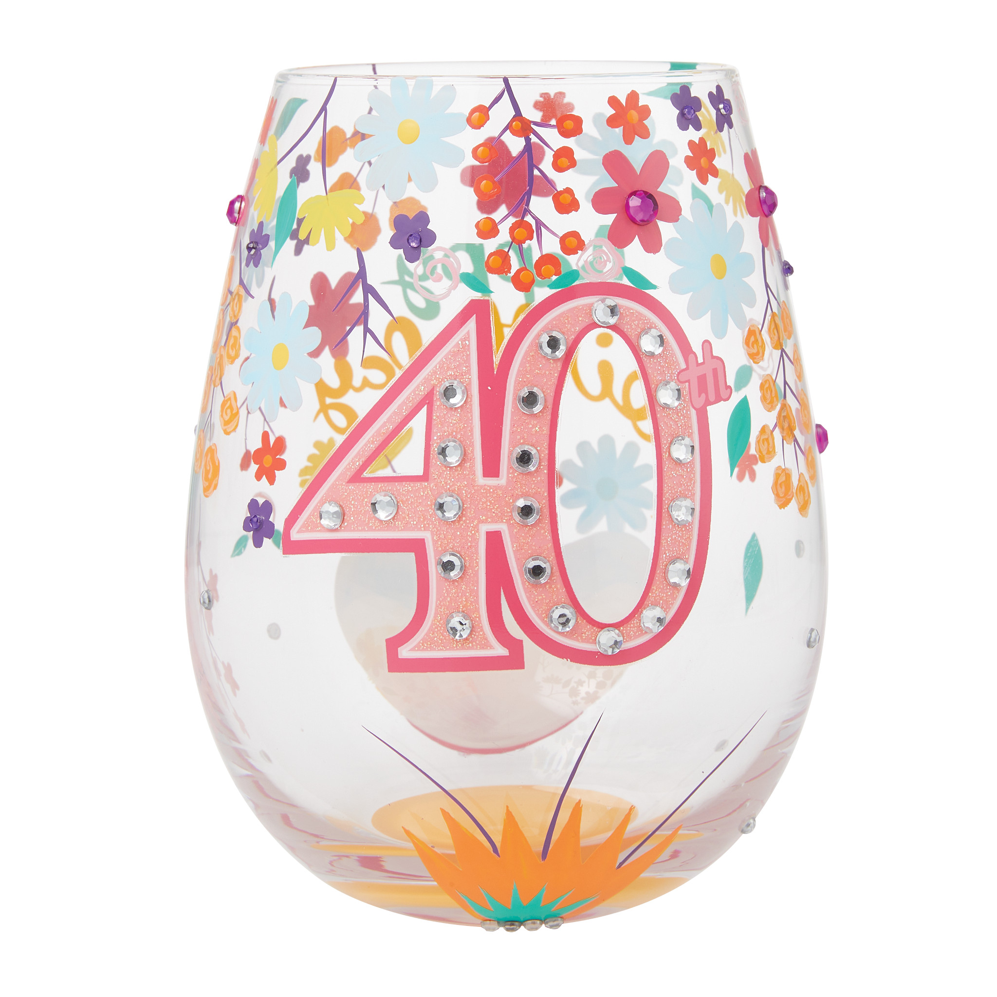 Happy 40th Birthday Stemless Wine Glass