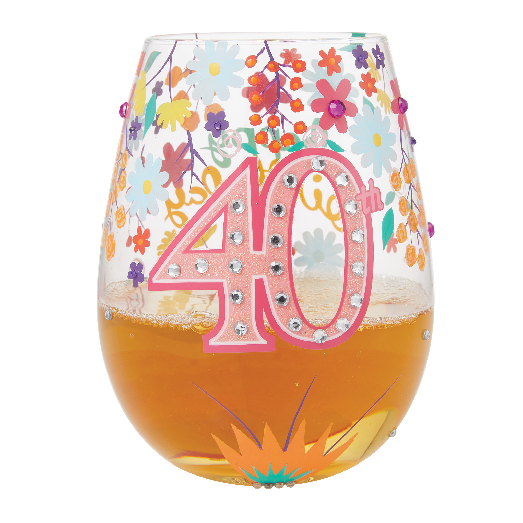 Happy 40th Birthday Stemless Wine Glass - Afbeelding 2