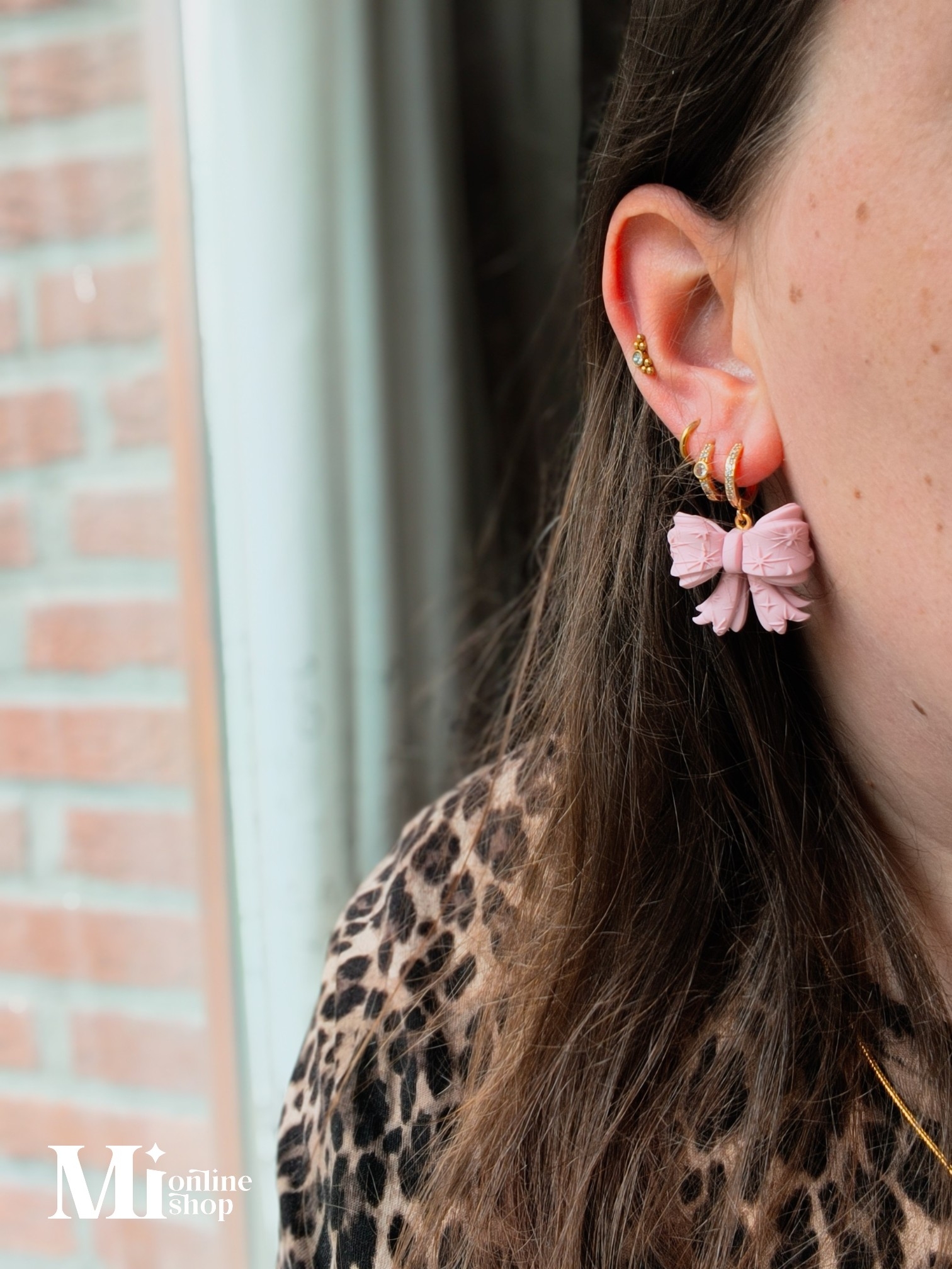 Roze Strik Oorbellen - Afbeelding 2