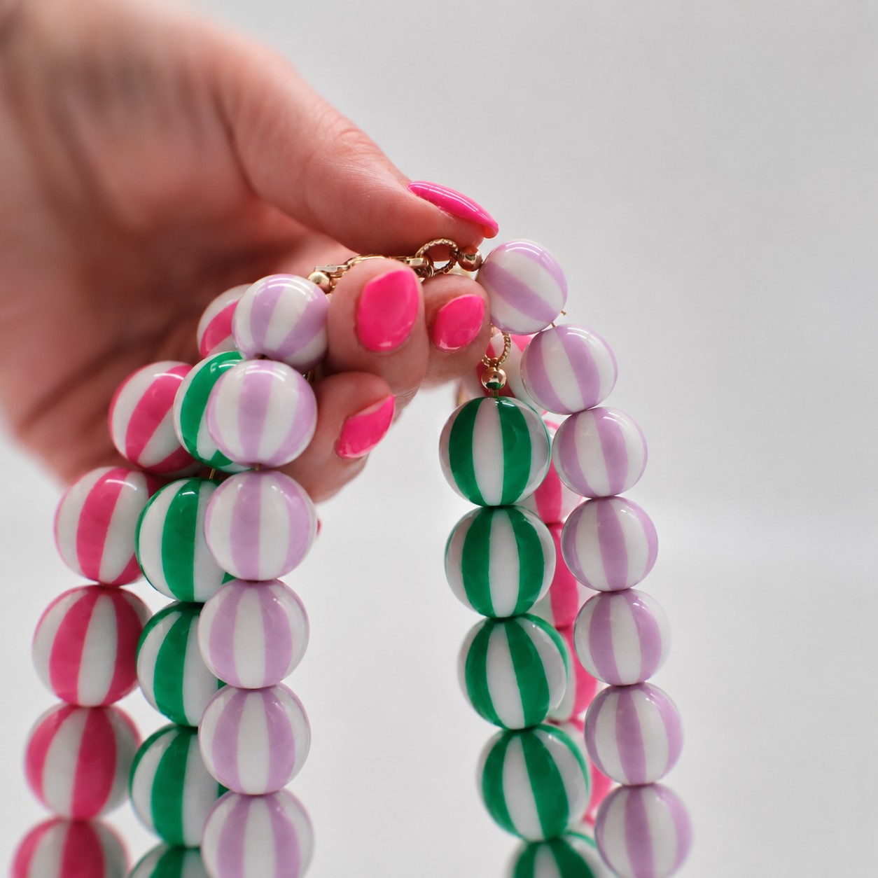 Acryl Kralenketting Roze Gestreept - Afbeelding 5