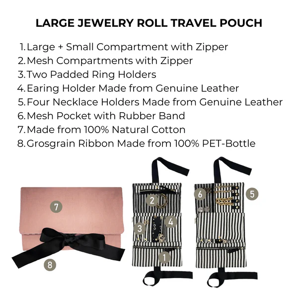 Bag-all Large Jewellery Roll Travel Pouch Pink Blush - Afbeelding 7