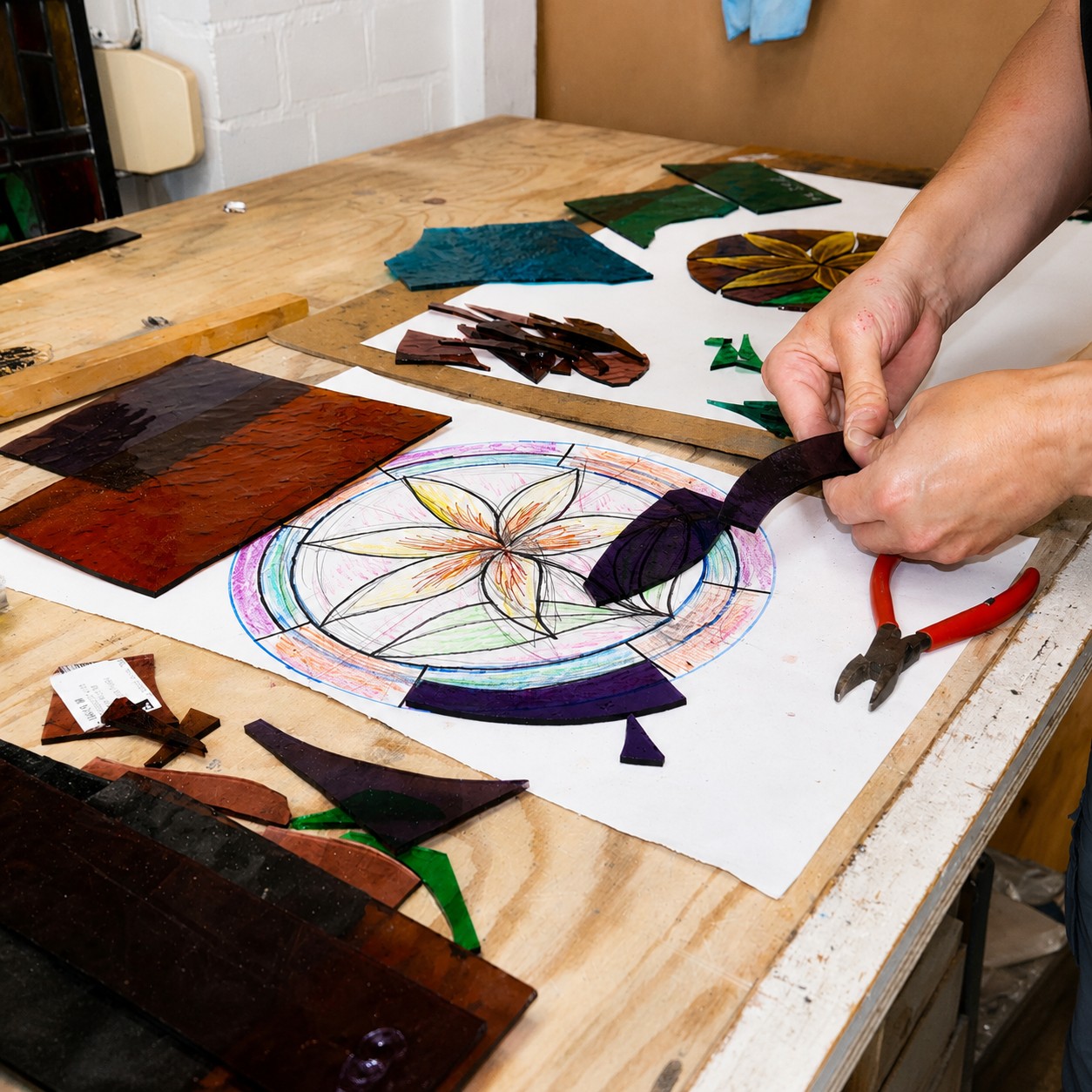 Gekleurd glas op maat maken voor handgemaakte glas-in-looddecoratie