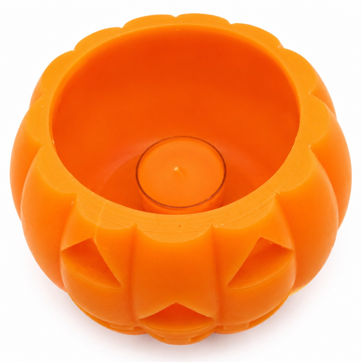 Halloween pompoen kaars van wax met meegeleverd waxinelichtje aan de binnenkant