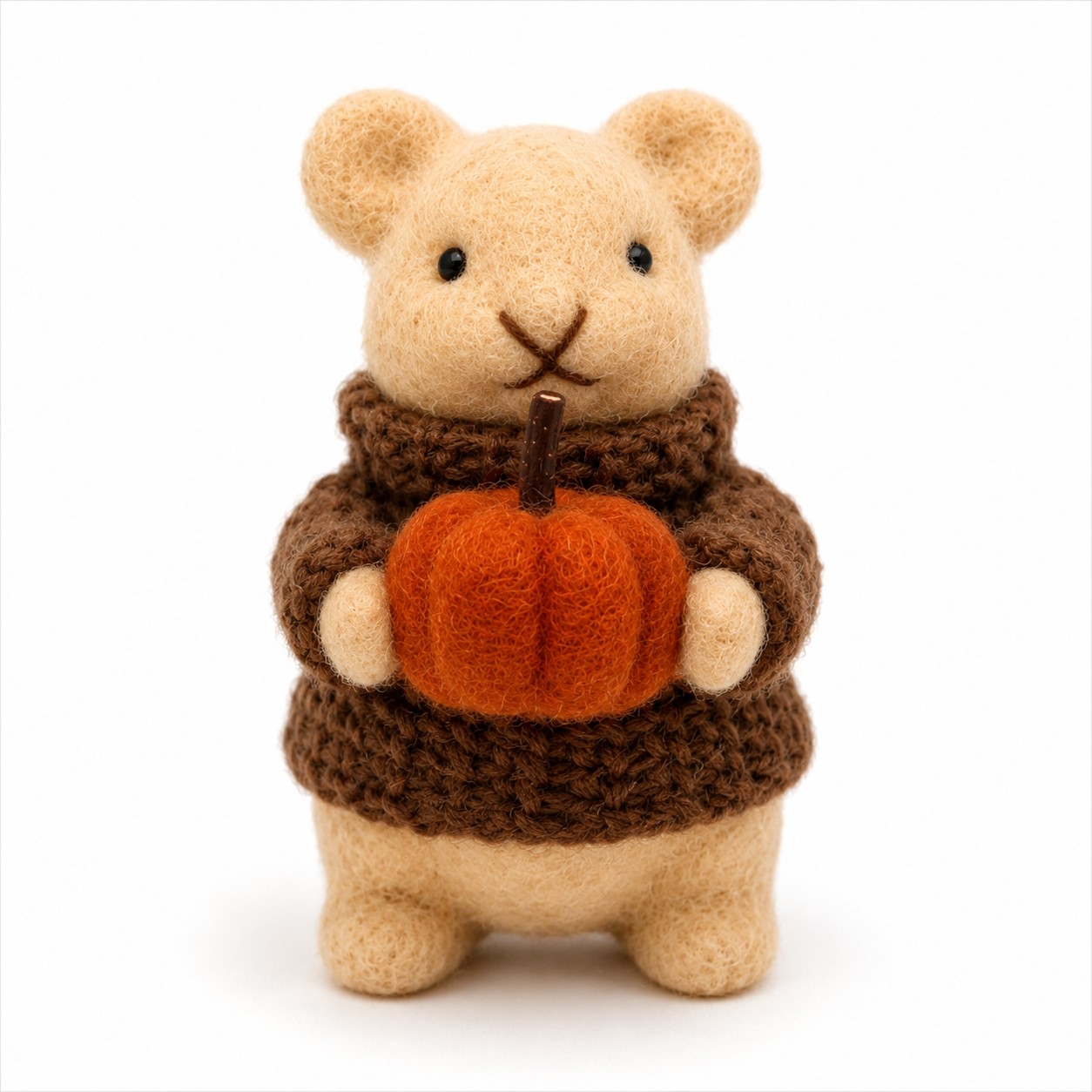 Feldy herfstfiguur lichte muis met bruine trui en oranje pompoen