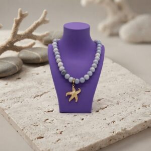 Jade Kralenketting Mistgrijs met Goudkleurige Zeester