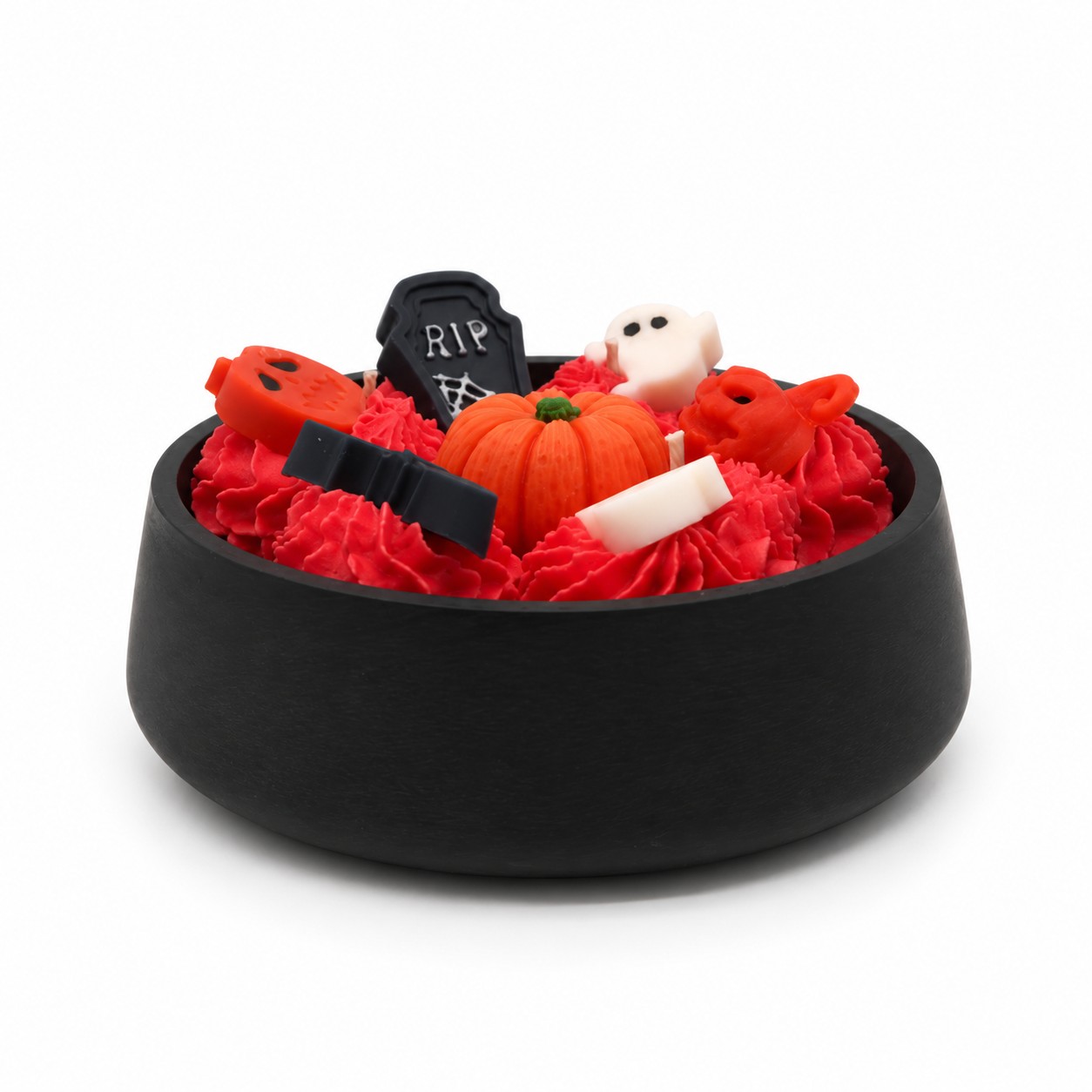 Halloween kaars met drie lonten en handgemaakte decoraties