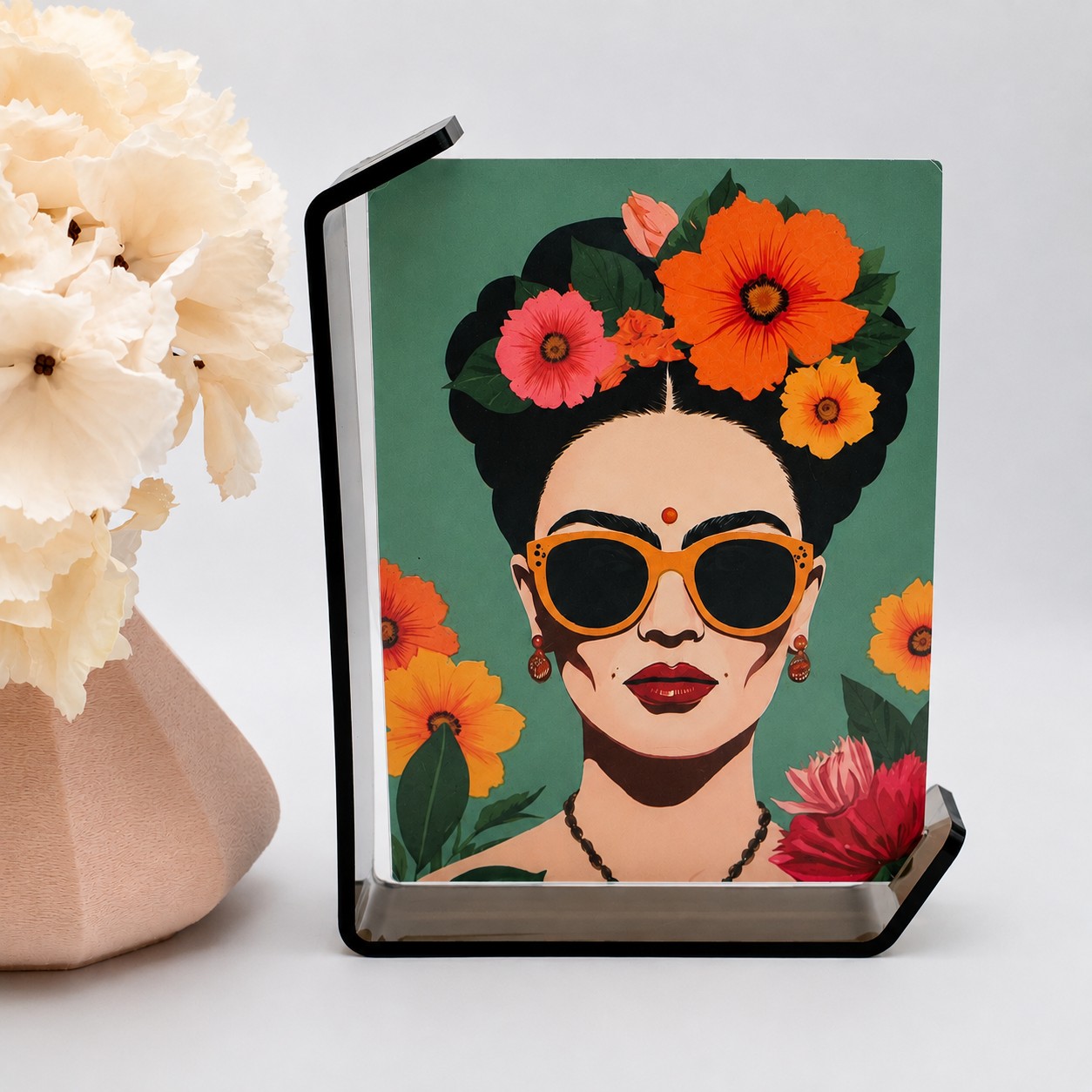 Antraciet fotolijst met kleurrijke flower power afbeelding