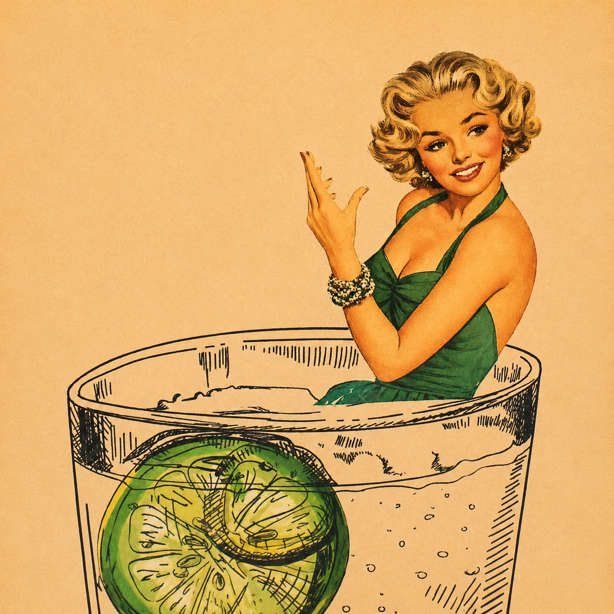 Neon Oranje Lijst Vintage Cocktail - Afbeelding 4
