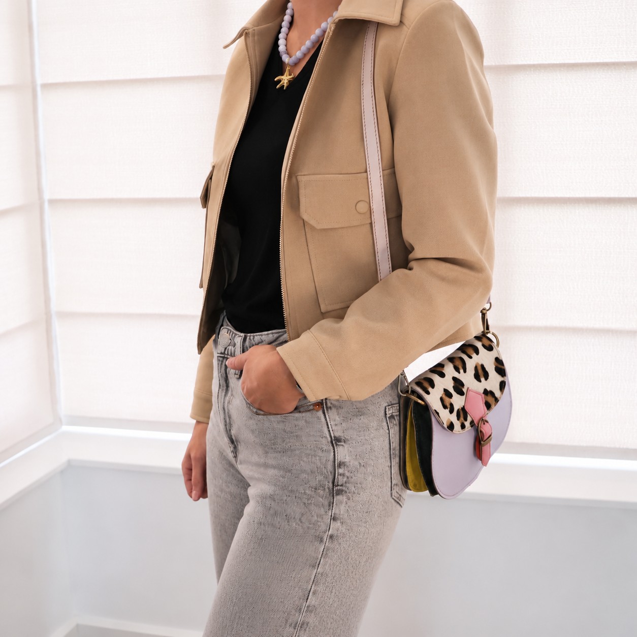 Leren Schoudertas Panter Lila Roze - Afbeelding 8