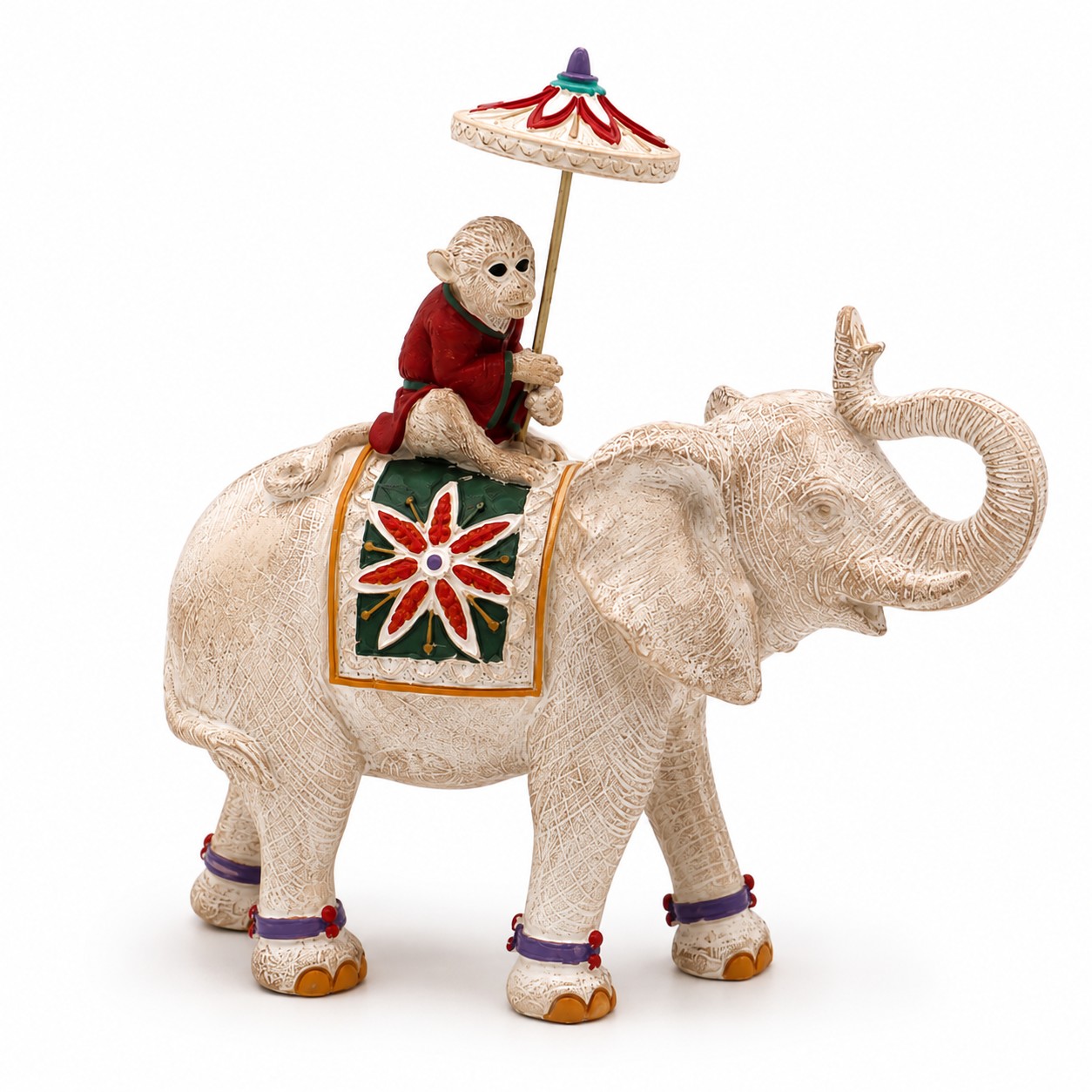Decoratief Beeld Olifant met Aap en Parasol - Afbeelding 2