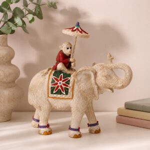 Decoratief Beeld Olifant met Aap en Parasol