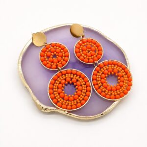 Statement Oorbellen Dubbel Geweven Facetkralen Oranje