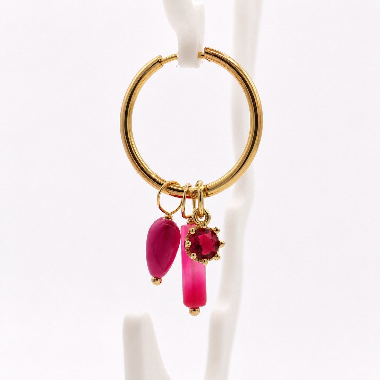 Stainless Steel Creolen met Hart Bedeltjes Roze - Afbeelding 3