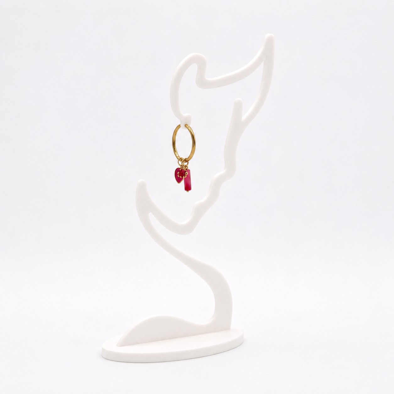 Stainless Steel Creolen met Hart Bedeltjes Roze - Afbeelding 2