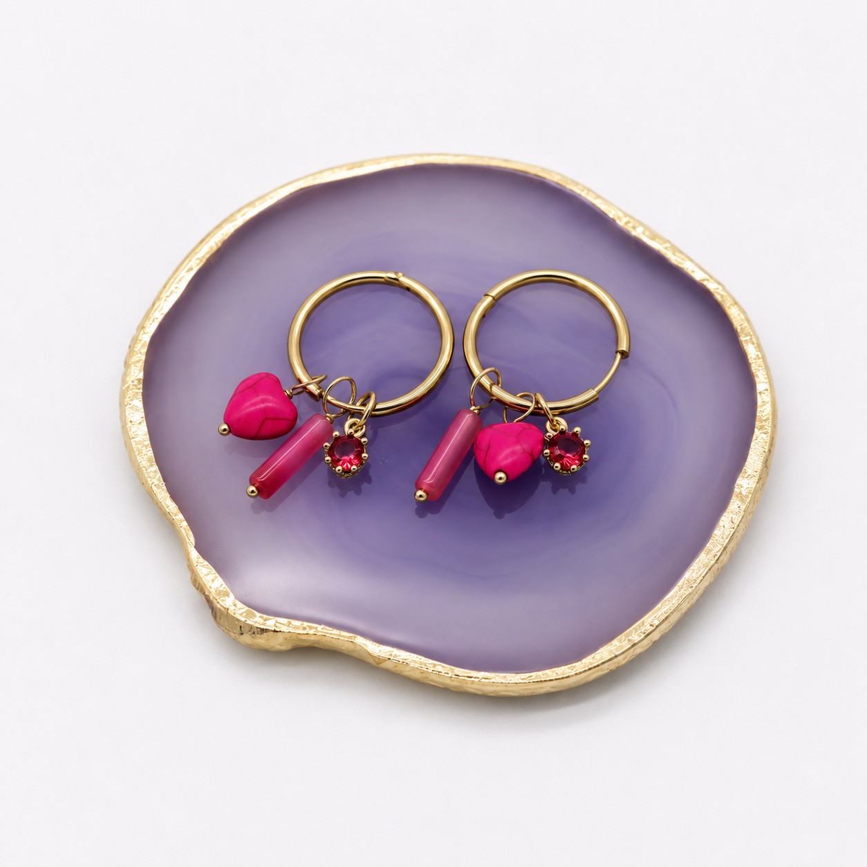 Stainless Steel Creolen met Hart Bedeltjes Roze