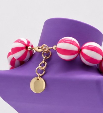 Acryl Kralenketting Roze Gestreept - Afbeelding 2