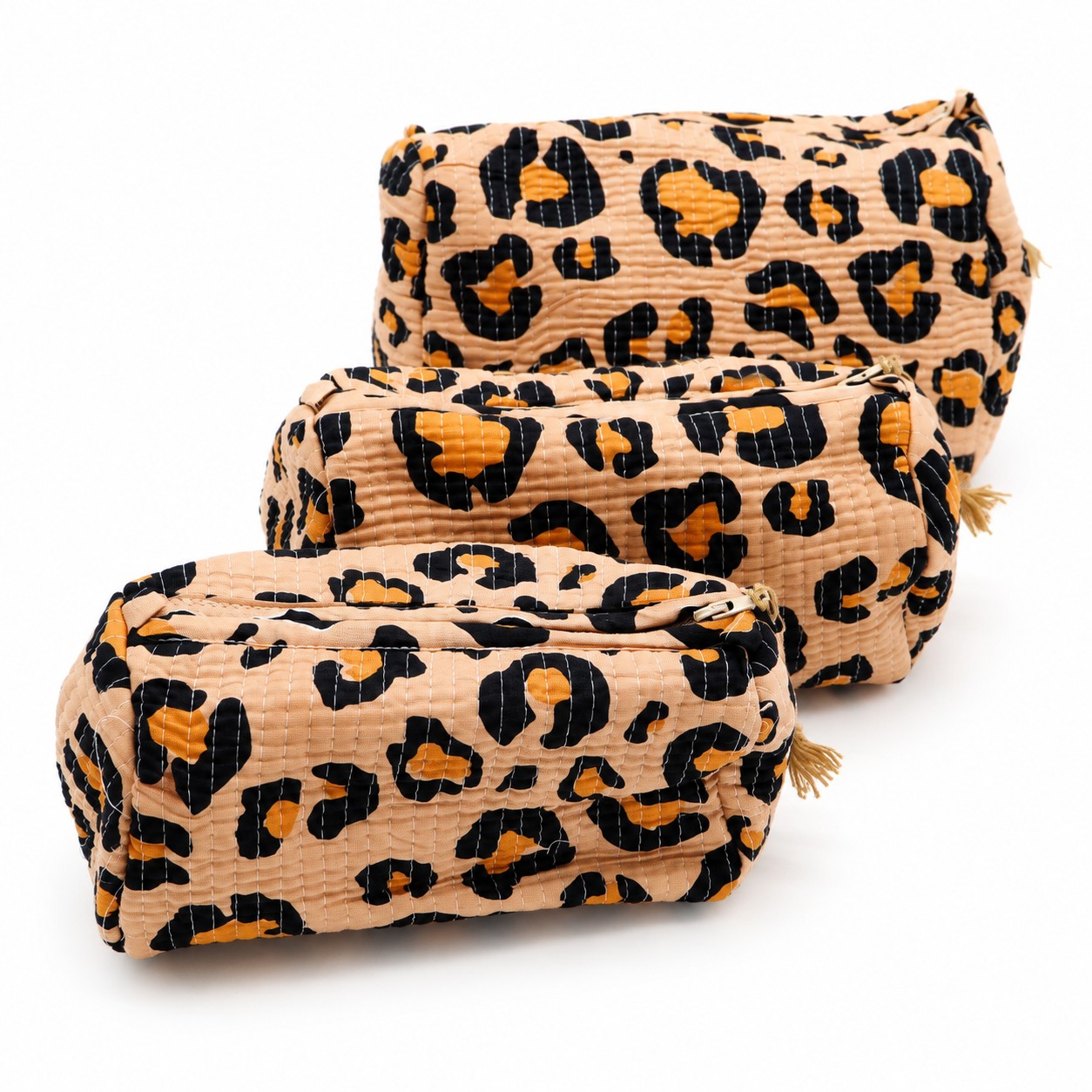 Gewatteerde Toilettasset 3-delig – Beige Panter - Afbeelding 2