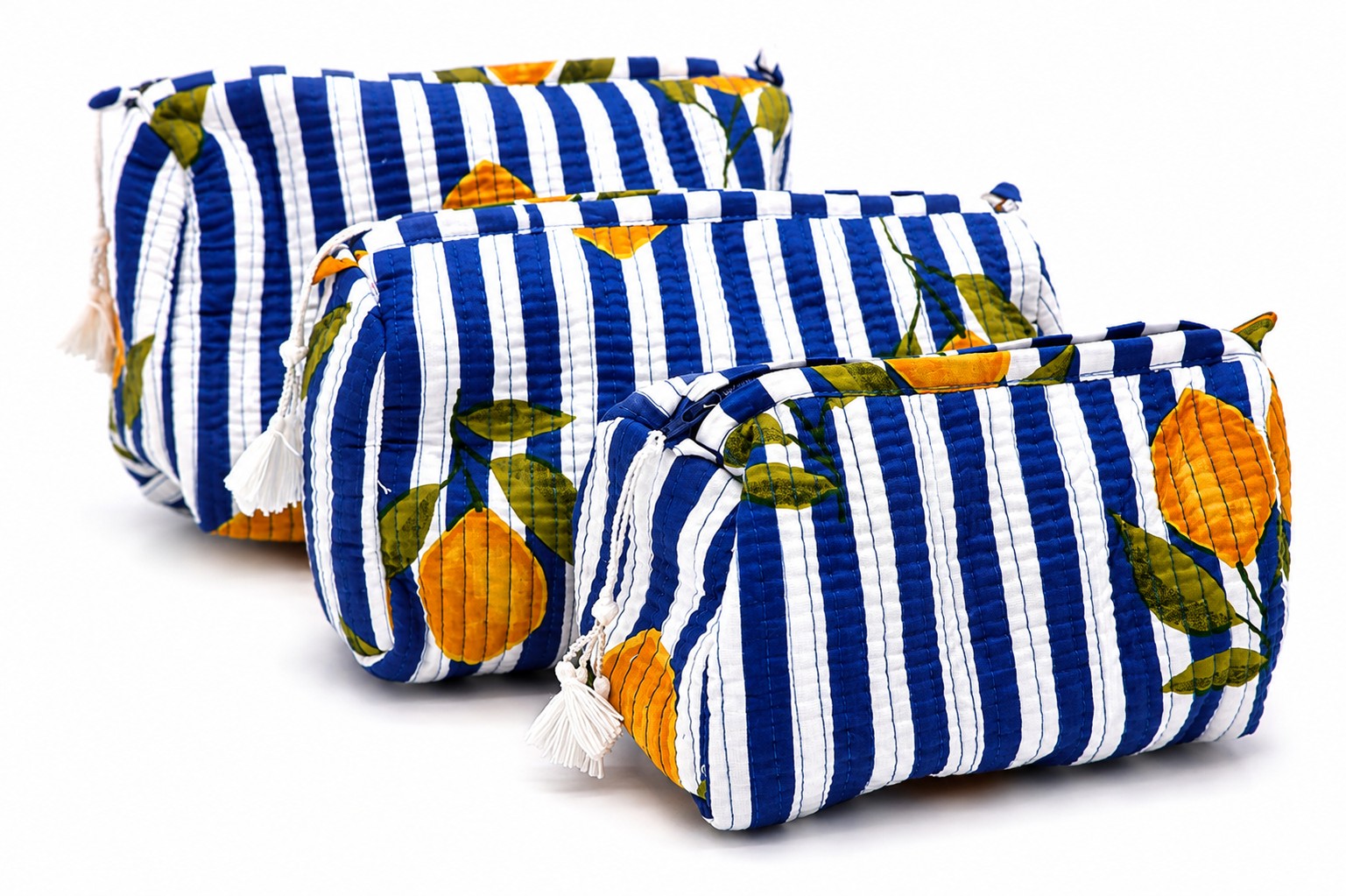 Gewatteerde Toilettasset 3-delig – Blauw Wit Citroen - Afbeelding 3