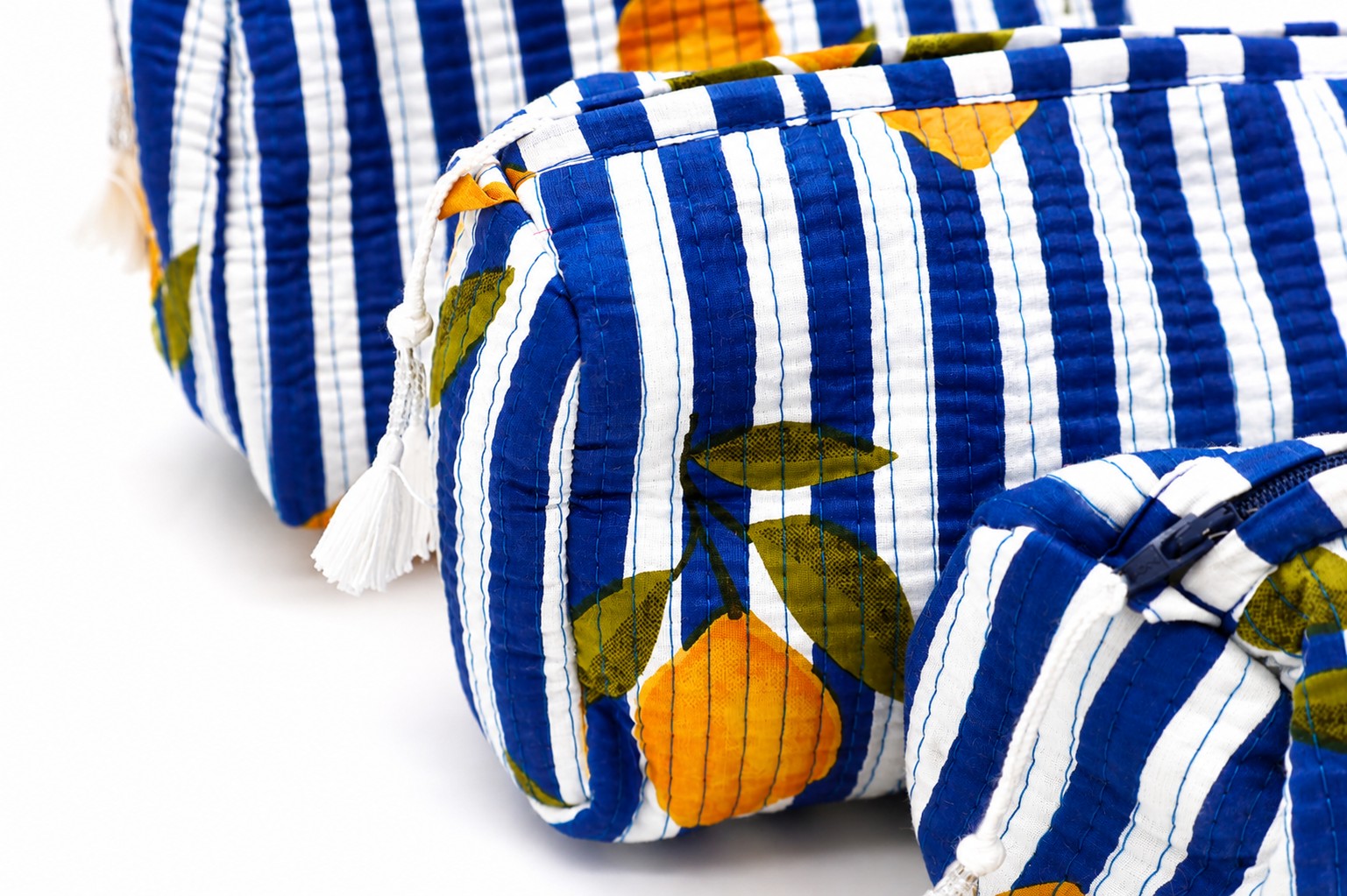 Gewatteerde Toilettasset 3-delig – Blauw Wit Citroen - Afbeelding 2