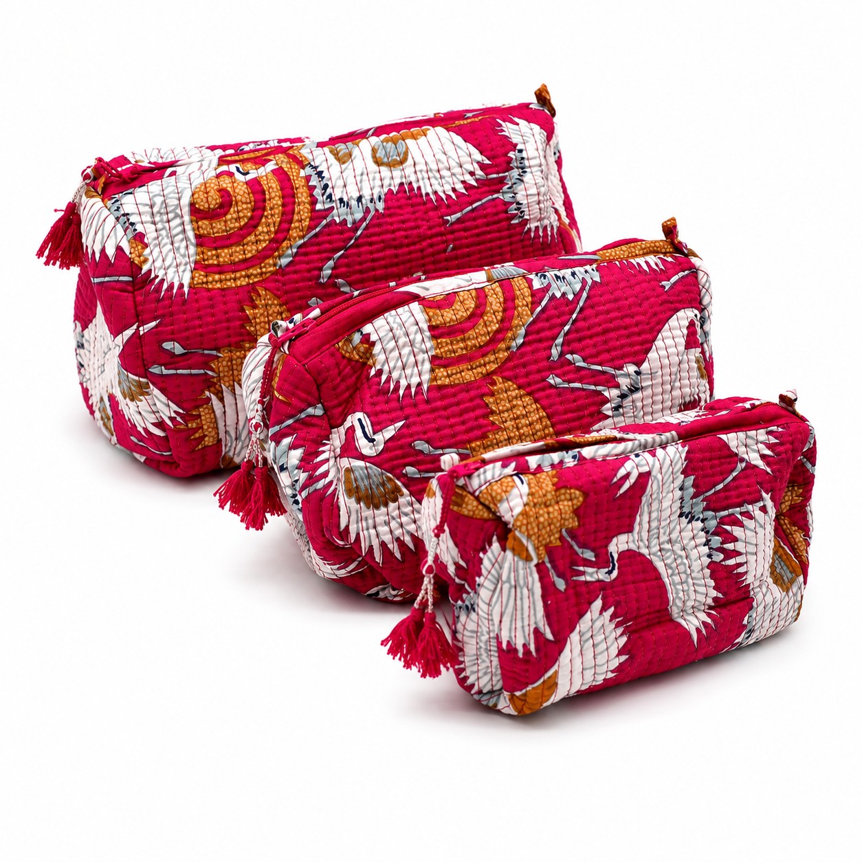 Gewatteerde Toilettasset 3-delig – Kraanvogel Roze - Afbeelding 3