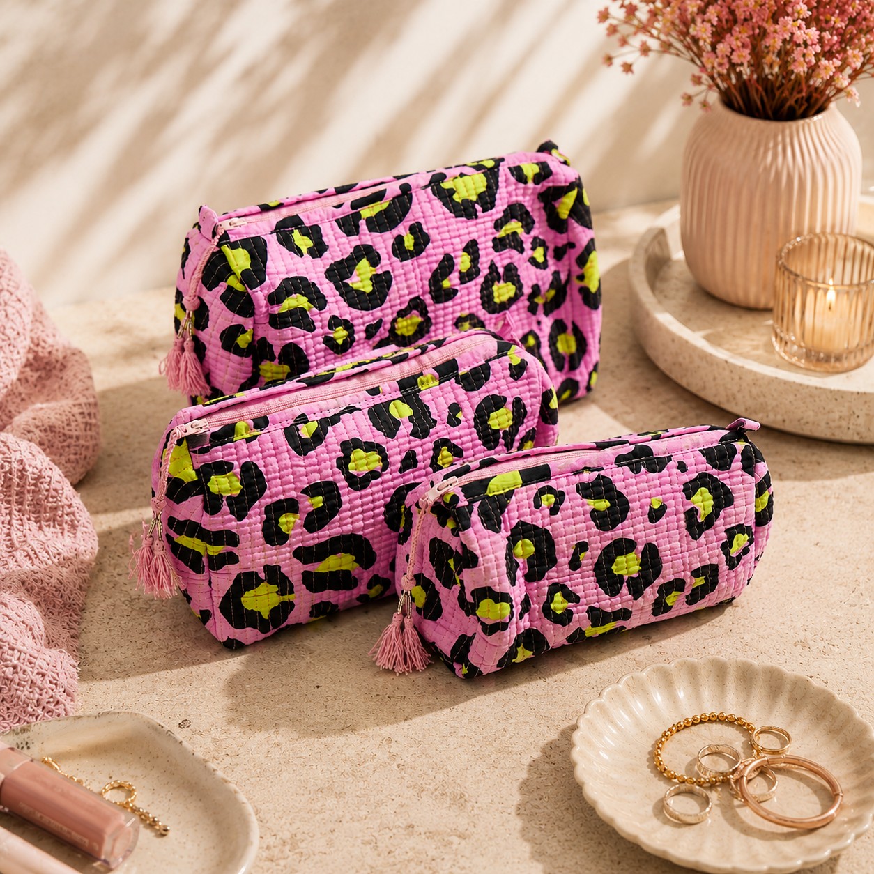 Gewatteerde Toilettasset 3-delig – Roze Panter