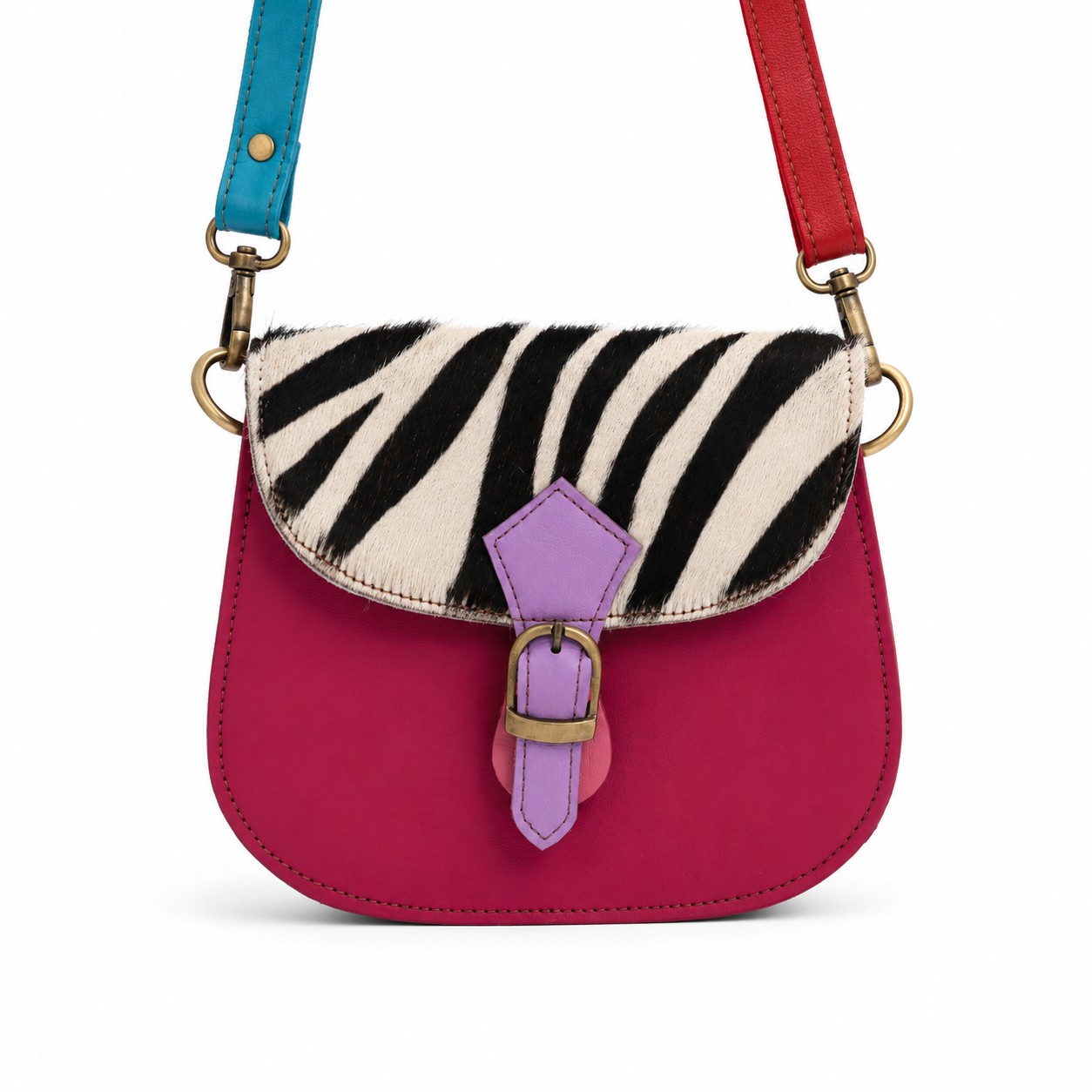Leren Schoudertas Zebra Fuchsia Multicolor - Afbeelding 2