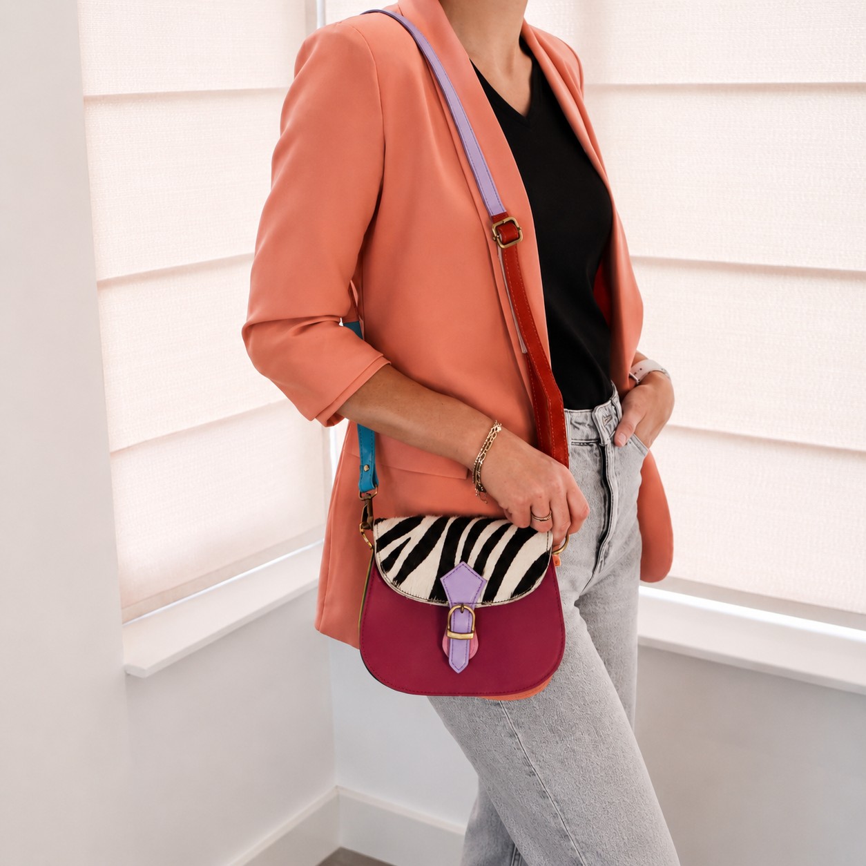 Leren Schoudertas Zebra Fuchsia Multicolor - Afbeelding 8